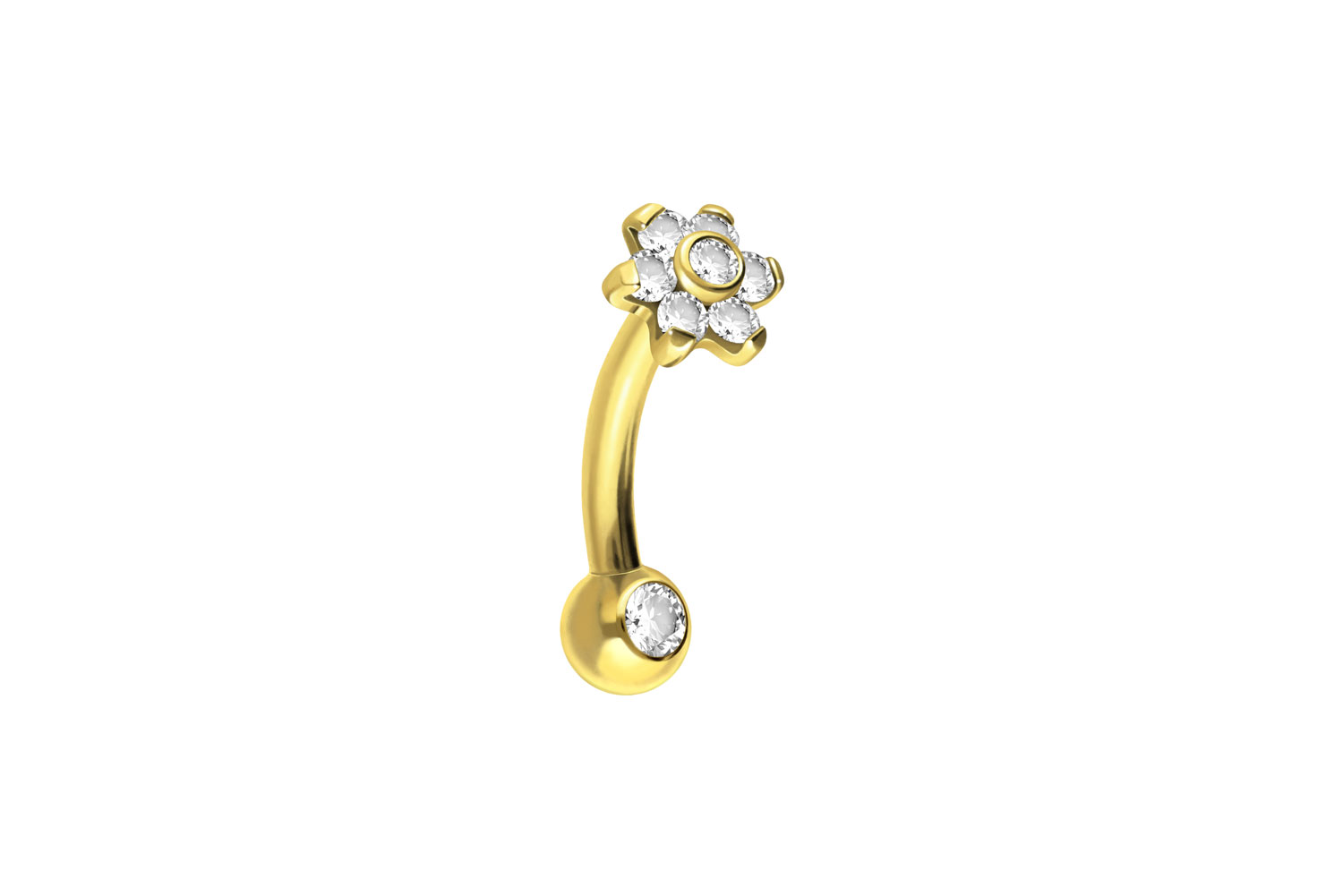 Titan Piercing Banane mit Push Fit BLUME MIT 7 KRISTALLEN + KRISTALLKUGEL